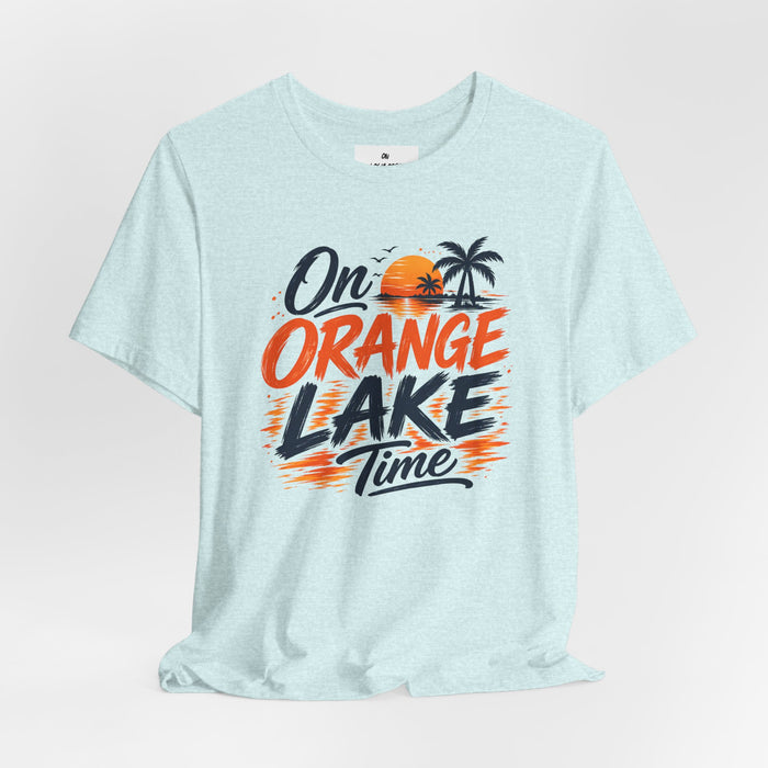 On Orange Lake Time T‑Shirt — Retro Sunset Palm Lake Shirt