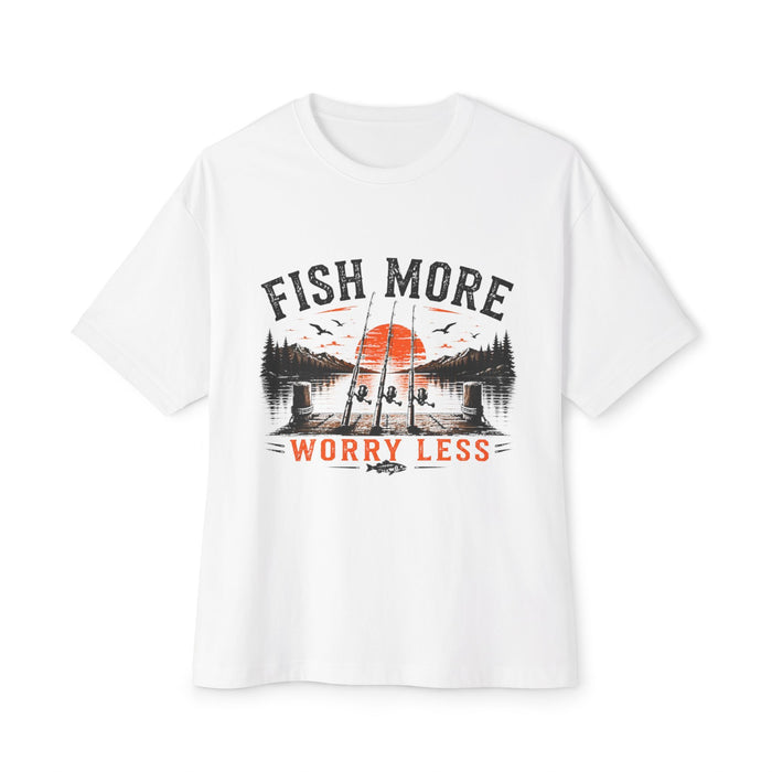 Fishing Graphic Tee — "Fish More Worry Less" Outdoorsy Casual Shirt