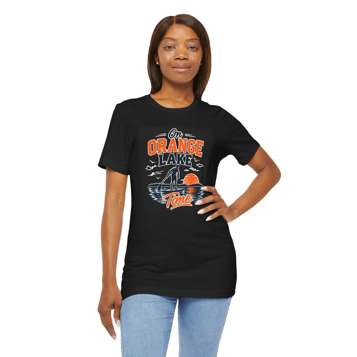 On Orange Lake Time T-Shirt — Retro Fishing Sunset Tee