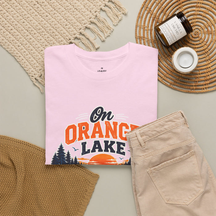 Lake T-Shirt — "On Orange Lake Time" Retro Sunset Fishing Tee