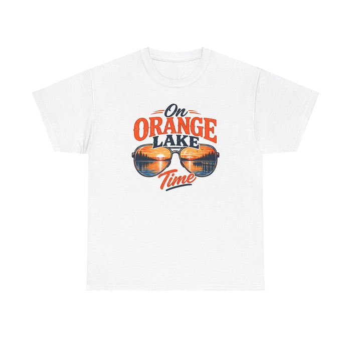 On Orange Lake Time T-Shirt — Retro Sunglasses Lake Vacation Tee
