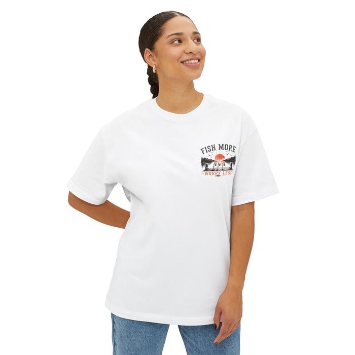Fishing Graphic Tee — "Fish More Worry Less" Outdoorsy Casual Shirt