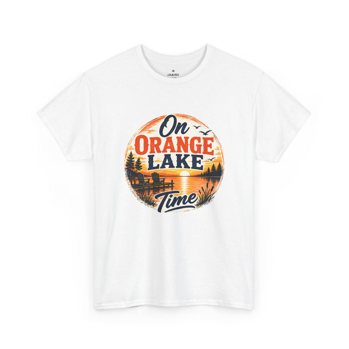 Lake T-Shirt — "On Orange Lake Time" Retro Sunset Tee