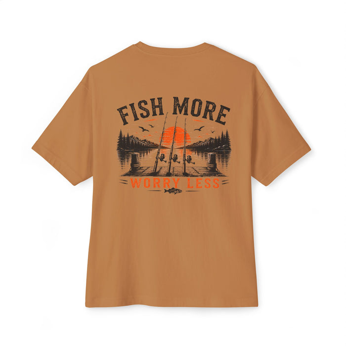 Fishing Graphic Tee — "Fish More Worry Less" Outdoorsy Casual Shirt