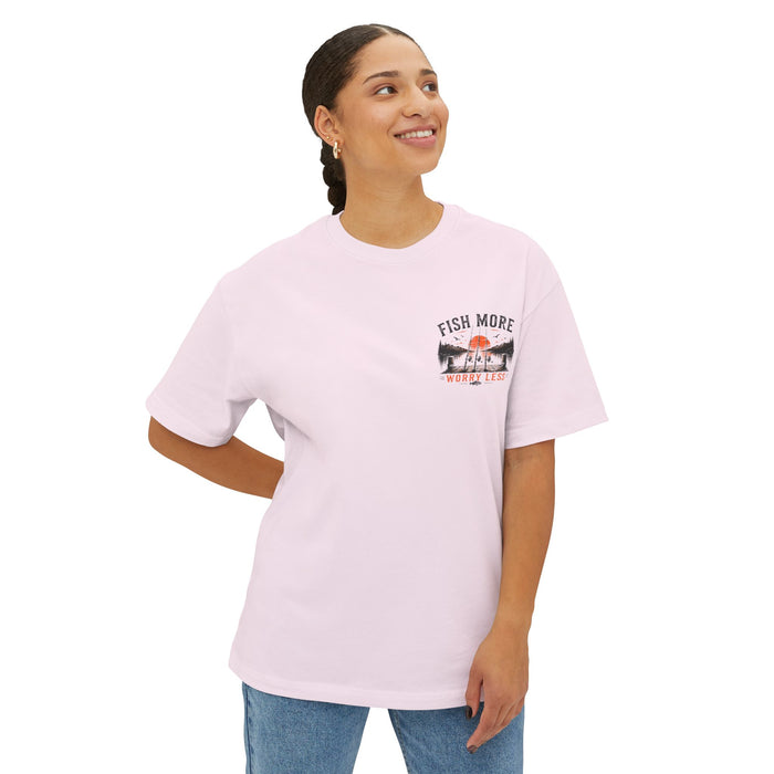 Fishing Graphic Tee — "Fish More Worry Less" Outdoorsy Casual Shirt
