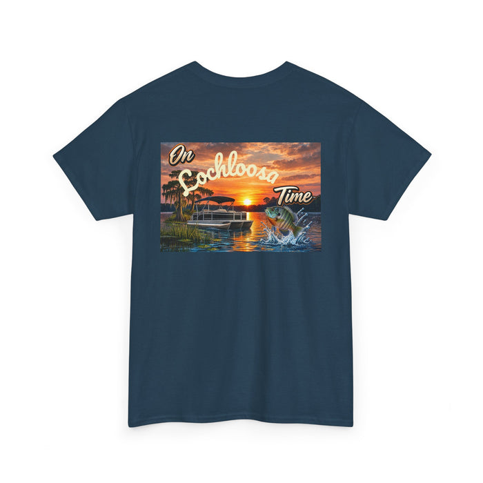 Personalized Sunset Tee — "On [Your Lake] Time" (Bluegill)