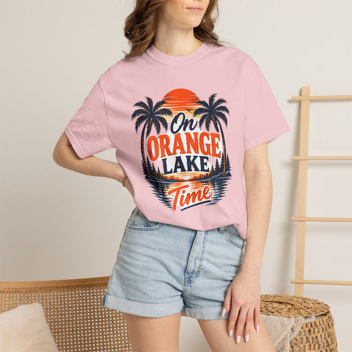 Lake Sunset T-Shirt — "On Orange Lake Time" Palm Tree Retro Tee