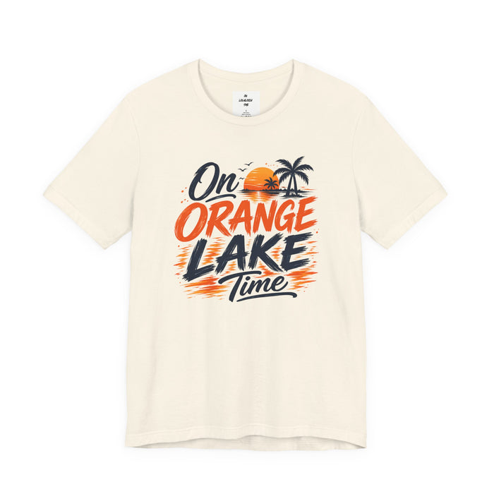 On Orange Lake Time T‑Shirt — Retro Sunset Palm Lake Shirt