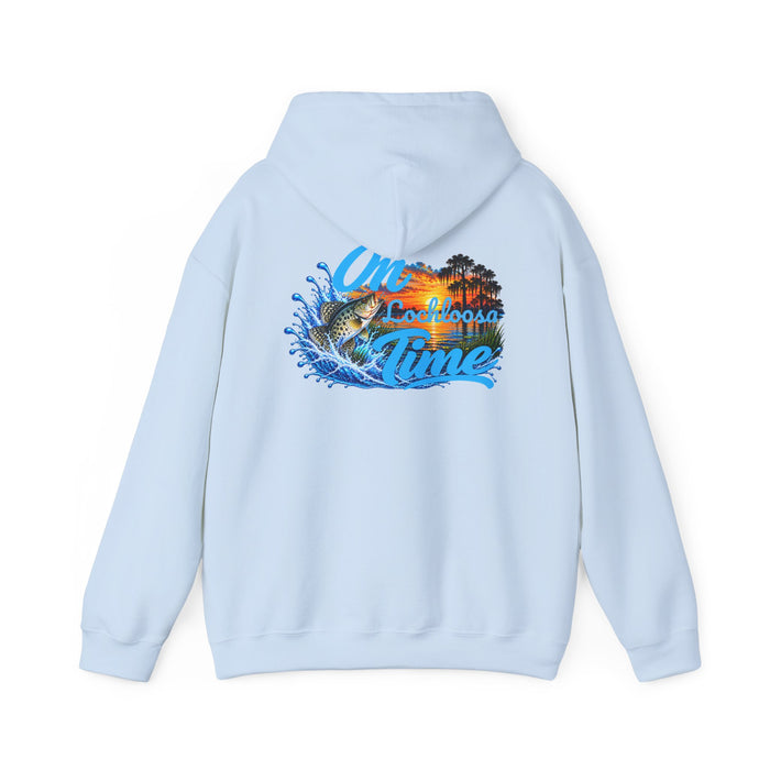 Hoodie — "On [Your Lake] Time" Personalized Sunset Crappie (Back Design)