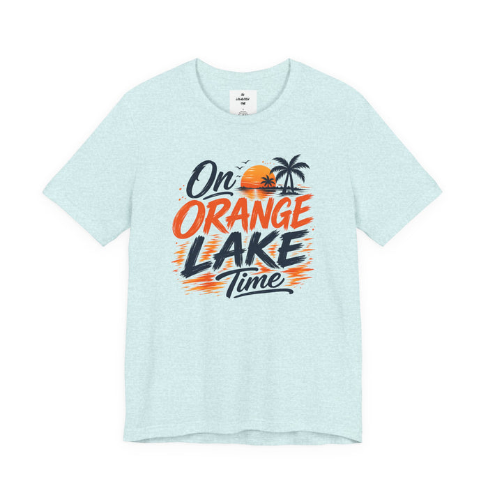 On Orange Lake Time T‑Shirt — Retro Sunset Palm Lake Shirt