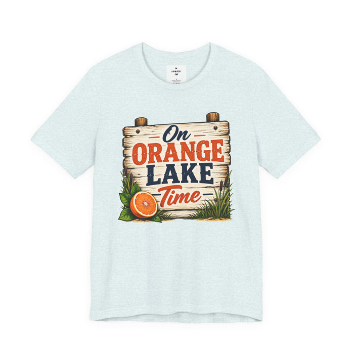 On Orange Lake Time T‑Shirt — Vintage Lakeside Orange Slice Tee
