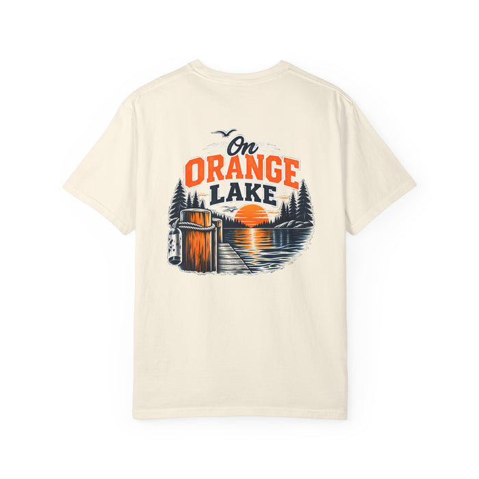 On Orange Lake T-Shirt — Retro Lake Sunset Graphic Tee