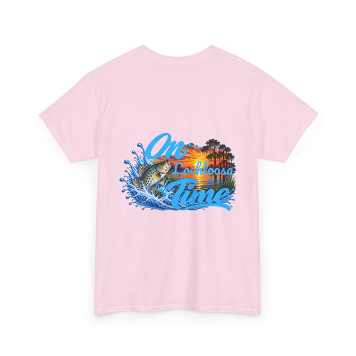 T-Shirt — “On [ Your Lake ] Time” Personalized Sunset Crappie (Back Design)