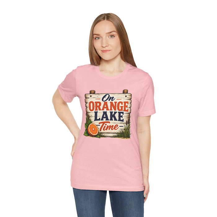 On Orange Lake Time T‑Shirt — Vintage Lakeside Orange Slice Tee