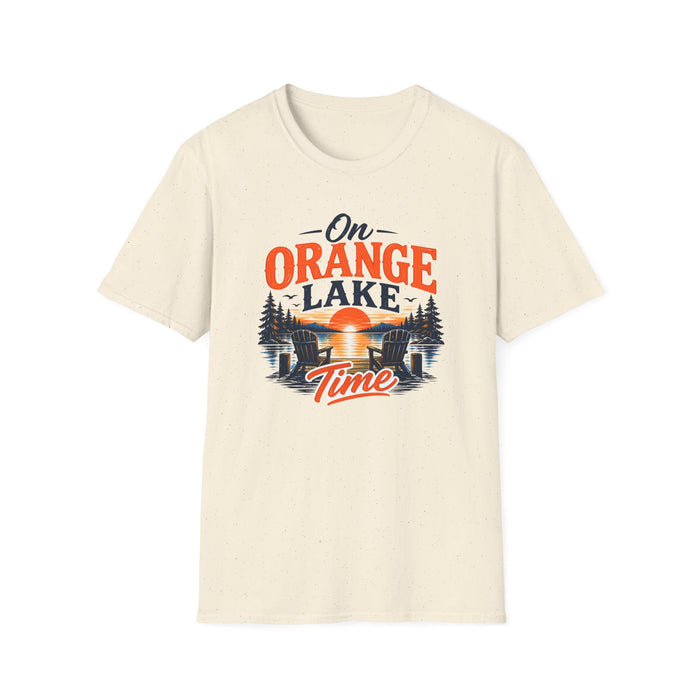 On Orange Lake T-Shirt — Retro Sunset Lake Graphic Tee