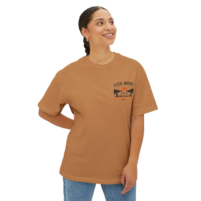 Fishing Graphic Tee — "Fish More Worry Less" Outdoorsy Casual Shirt