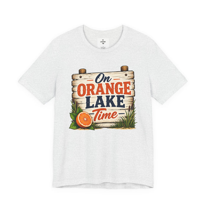 On Orange Lake Time T‑Shirt — Vintage Lakeside Orange Slice Tee