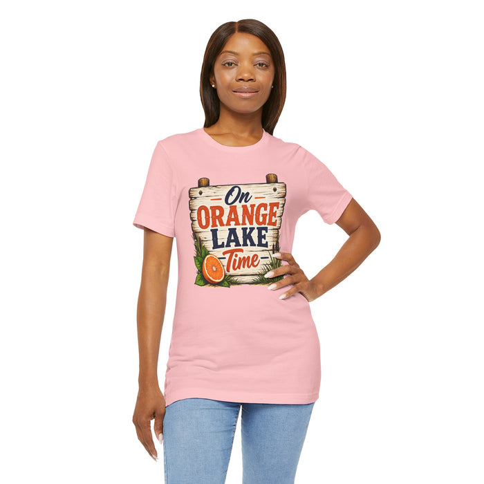 On Orange Lake Time T‑Shirt — Vintage Lakeside Orange Slice Tee