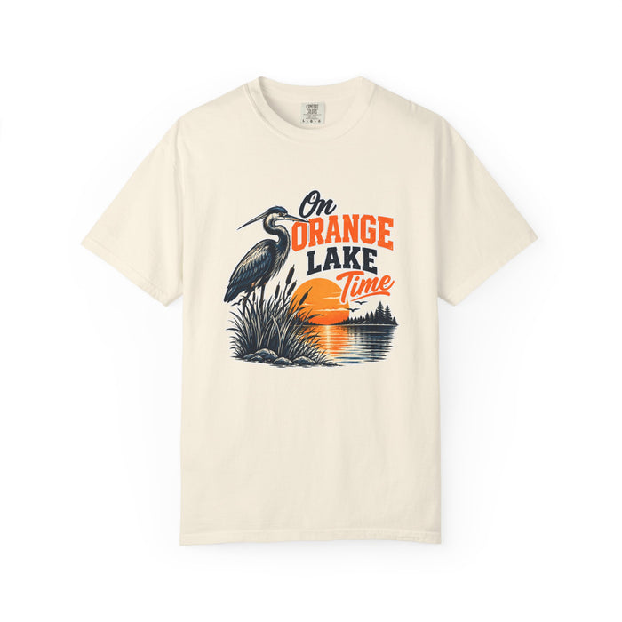 On Orange Lake Time T-Shirt — Vintage Heron Sunset Lake Tee
