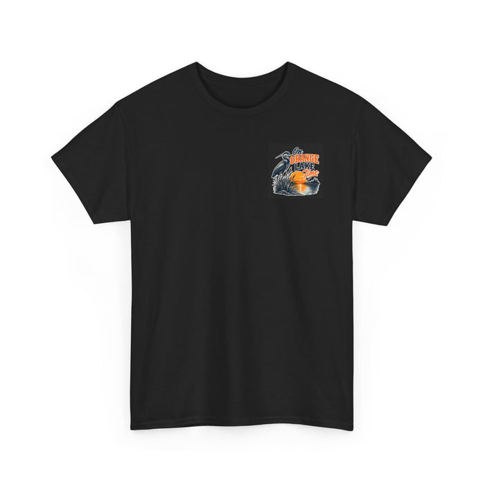 Lake Sunset T-Shirt — "On Orange Lake Time" Heron Graphic Tee