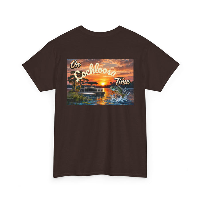 Personalized Sunset Tee — "On [Your Lake] Time" (Bluegill)
