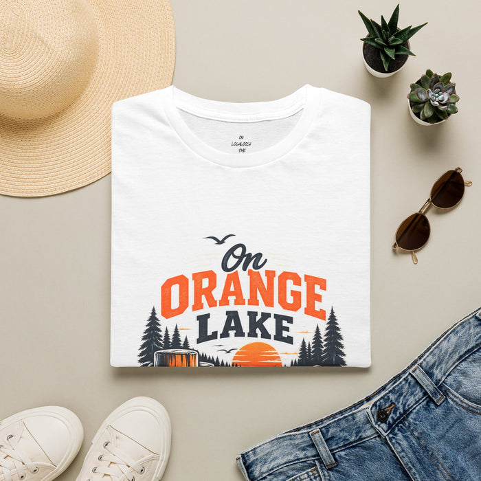 On Orange Lake T-Shirt — Retro Sunset Cabin Lake Shirt for Campers & Nature Lovers