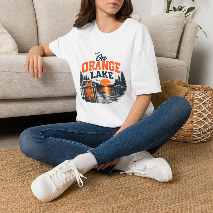 On Orange Lake T-Shirt — Retro Sunset Cabin Lake Shirt for Campers & Nature Lovers