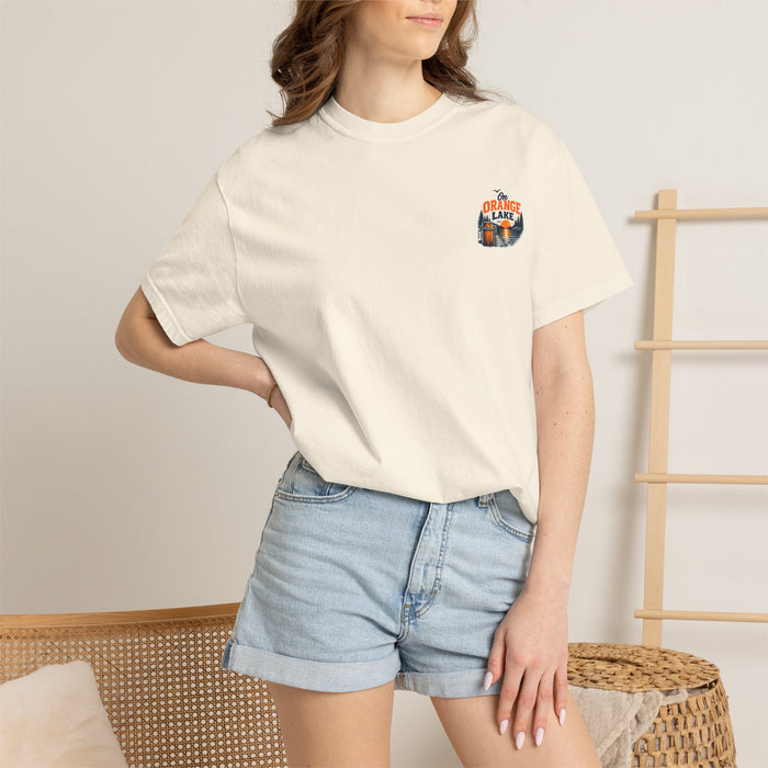 On Orange Lake T-Shirt — Retro Lake Sunset Graphic Tee