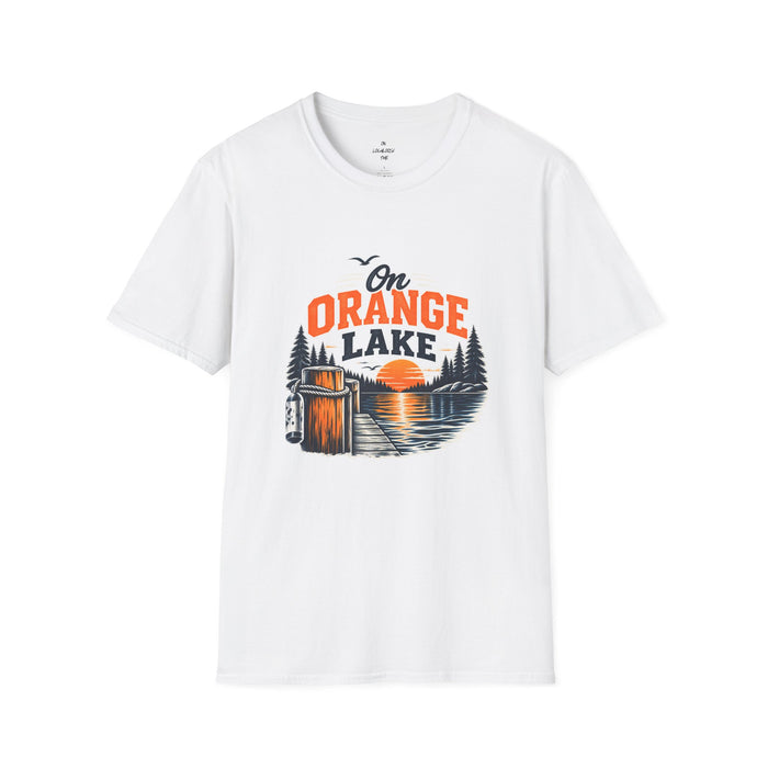 On Orange Lake T-Shirt — Retro Sunset Cabin Lake Shirt for Campers & Nature Lovers