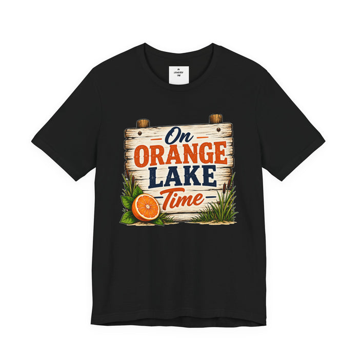 On Orange Lake Time T‑Shirt — Vintage Lakeside Orange Slice Tee