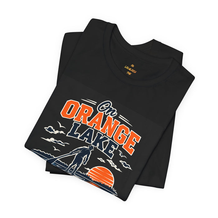 On Orange Lake Time T-Shirt — Retro Fishing Sunset Tee