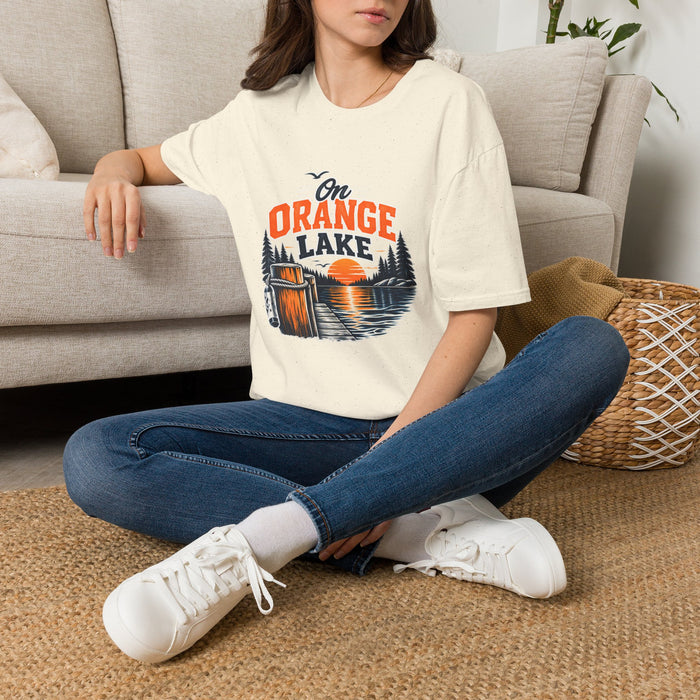 On Orange Lake T-Shirt — Retro Sunset Cabin Lake Shirt for Campers & Nature Lovers