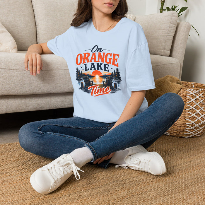On Orange Lake T-Shirt — Retro Sunset Lake Graphic Tee