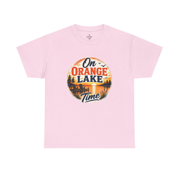Lake T-Shirt — "On Orange Lake Time" Retro Sunset Tee