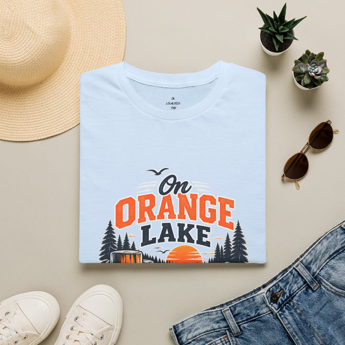 On Orange Lake T-Shirt — Retro Sunset Cabin Lake Shirt for Campers & Nature Lovers