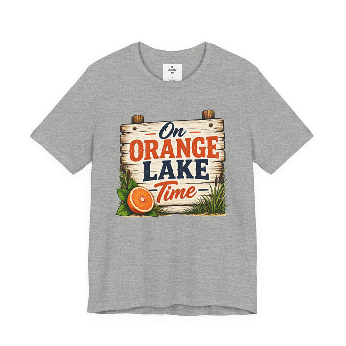 On Orange Lake Time T‑Shirt — Vintage Lakeside Orange Slice Tee