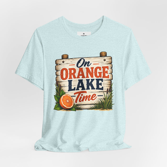 On Orange Lake Time T‑Shirt — Vintage Lakeside Orange Slice Tee
