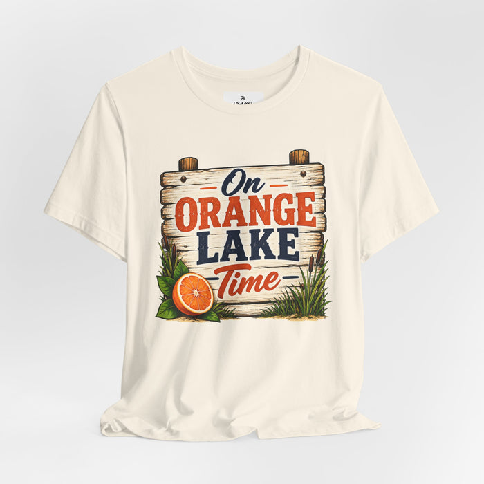 On Orange Lake Time T‑Shirt — Vintage Lakeside Orange Slice Tee