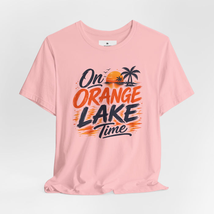 On Orange Lake Time T‑Shirt — Retro Sunset Palm Lake Shirt