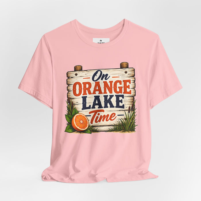 On Orange Lake Time T‑Shirt — Vintage Lakeside Orange Slice Tee