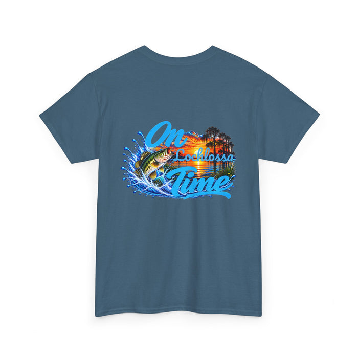 T-Shirt — “On [Your Lake] Time” Personalized Sunset Bass ( Back Design)