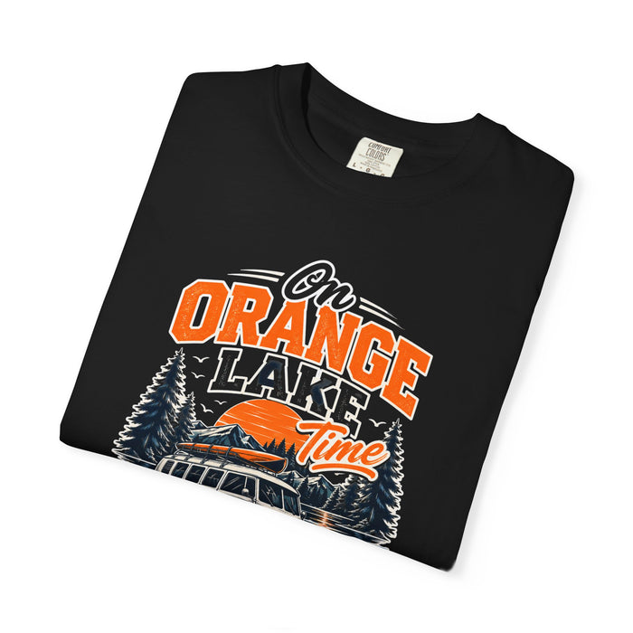 On Orange Lake Time T-Shirt – Retro VW Camper Lake Camping Tee