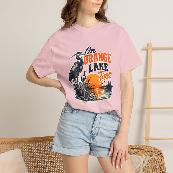 On Orange Lake Time T-Shirt — Vintage Heron Sunset Lake Tee