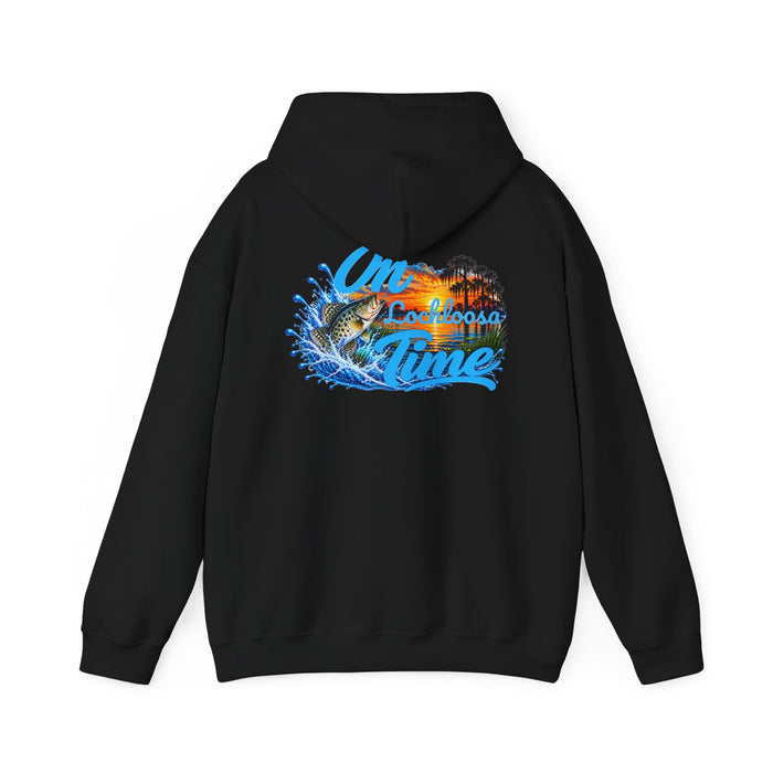 Hoodie — "On [Your Lake] Time" Personalized Sunset Crappie (Back Design)