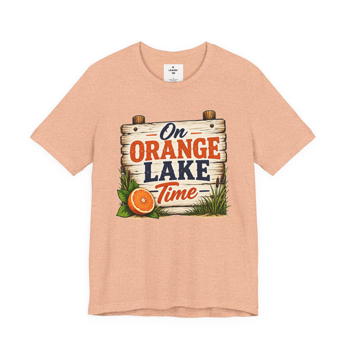 On Orange Lake Time T‑Shirt — Vintage Lakeside Orange Slice Tee
