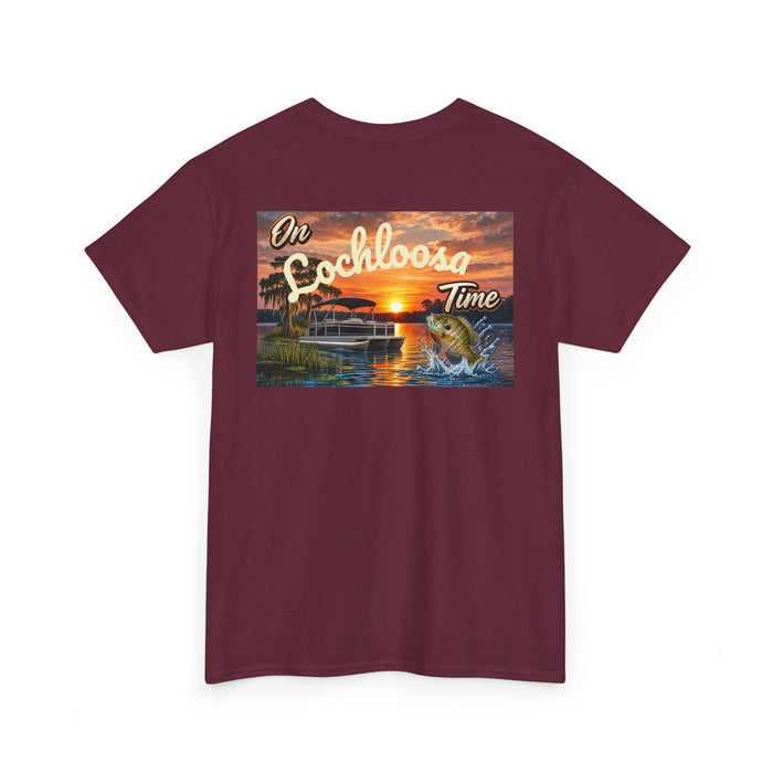 Personalized Sunset Tee — "On [Your Lake] Time" (Shell Cracker)