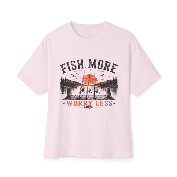 Fishing Graphic Tee — "Fish More Worry Less" Outdoorsy Casual Shirt