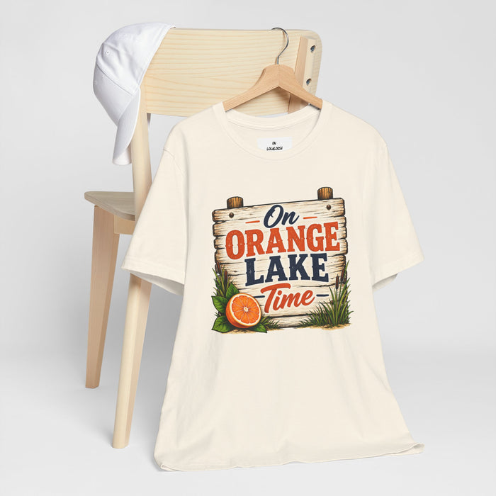On Orange Lake Time T‑Shirt — Vintage Lakeside Orange Slice Tee