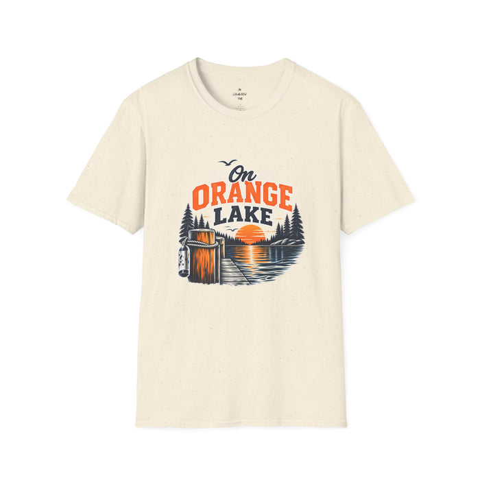 On Orange Lake T-Shirt — Retro Sunset Cabin Lake Shirt for Campers & Nature Lovers