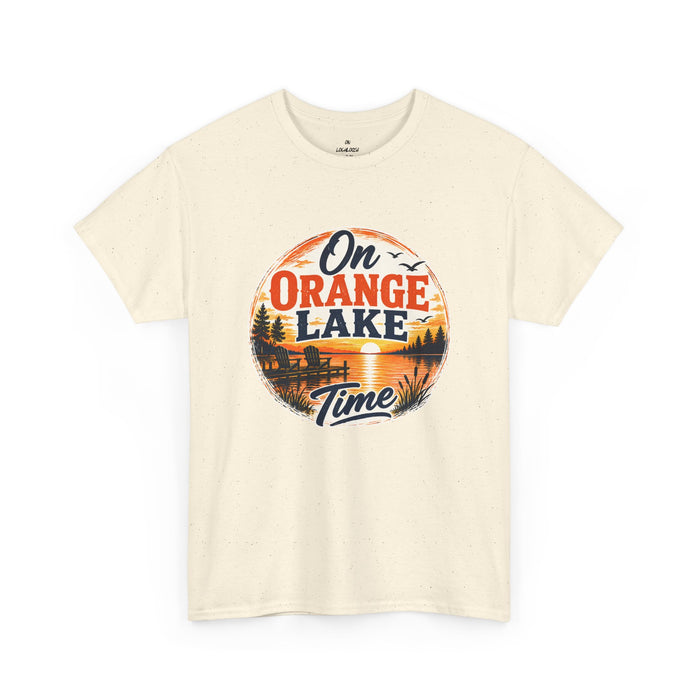 Lake T-Shirt — "On Orange Lake Time" Retro Sunset Tee